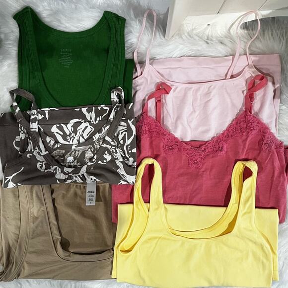NEW Bundle Anthro J. Crew Multicolored Solid + Floral Basic Scoop Tank Tops XS/S - Picture 3 of 16